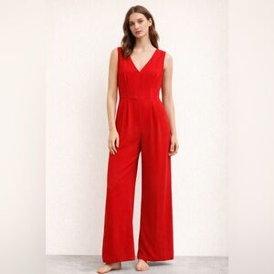 BNWT J.Crew Red V-Neck Wide-Leg Jumpsuit — Size 12 — MSRP 150